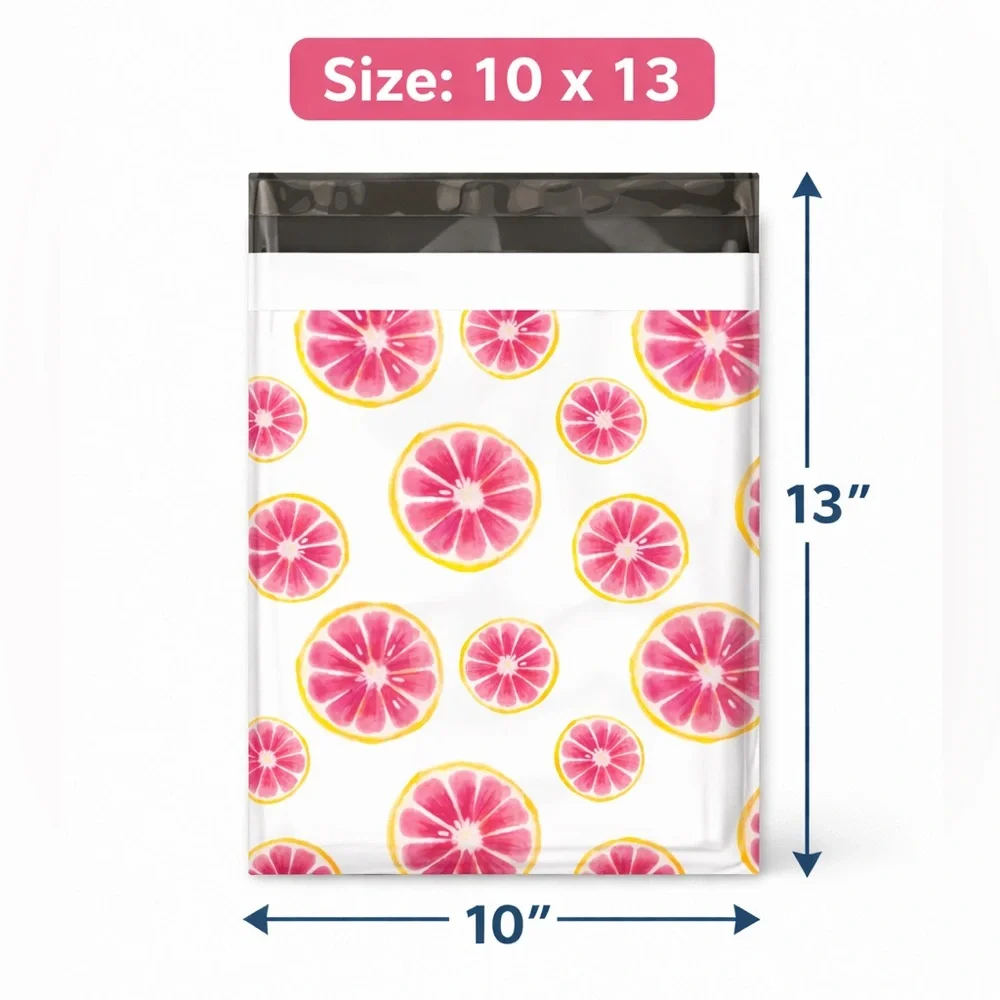 25 Pink Grapefruit Poly Mailers – 10x13 Fruit Shipping Bags – Boutique Packaging